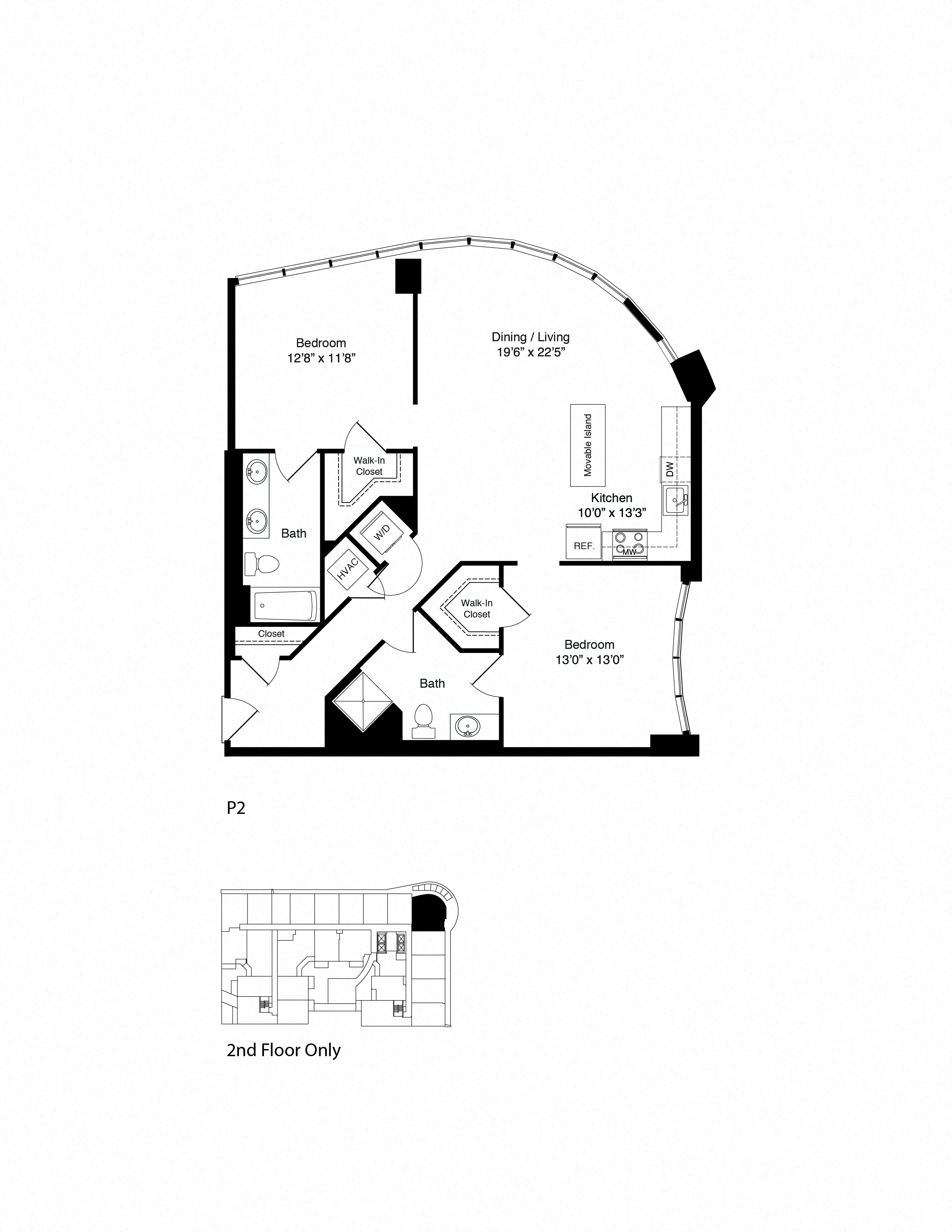 Floor plan for 2 beds, 2 baths, 1146 sqft
